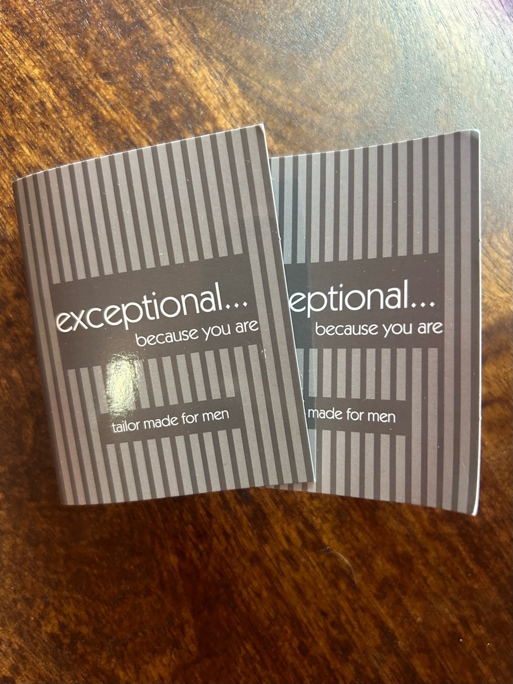 New (2) Exceptional because you are Tailor-Made for Men Cologne Card Samples